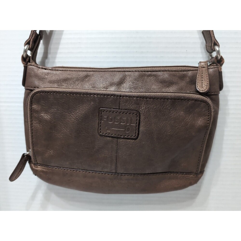 FOSSIL CROSSTOWN BROWN PEBBLED LEATHER BAG PURSE vintage